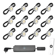 Set spots aluminium, 12 stuks Inclusief trafo, afstandsbediening en kabel van 5 meter