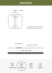 Betonpaal glad met diamantkop 10x10x280 cm, antraciet gecoat, hoekpaal