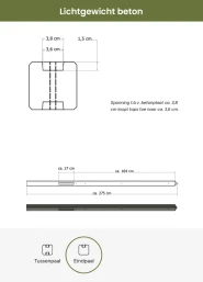 Lichtgewicht betonpaal met diamantkop ongecoat 8.5x8.5x280 cm, eindpaal, antraciet