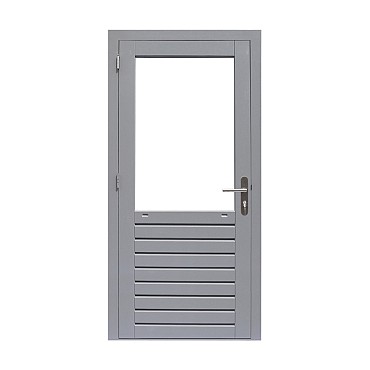 Hardhouten enkele 1-ruits deur Prestige met dubbelglas, rechtsdraaiend, 109x221 cm, grijs gegrond