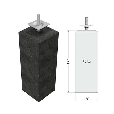 Betonpoer antraciet met facetrand 15x15 /18x18x58 cm, schroefdraad M20