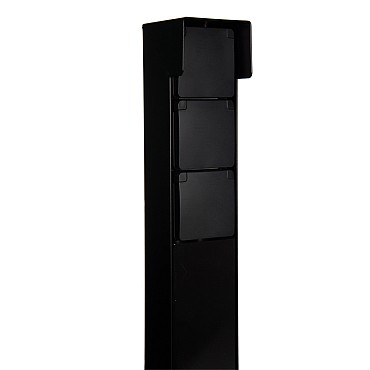 Tuinpaal - pro+ drievoudig met kabeldoos, afdekkap en installatiedraad zwart