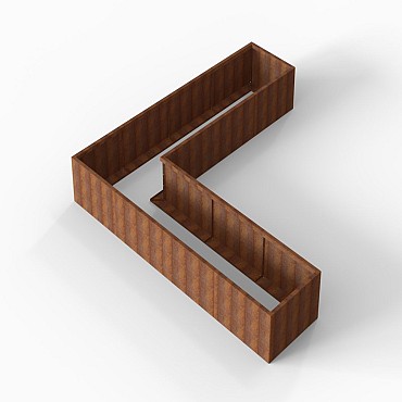 Bloembak Module+ L-vorm 90x360x360x56 cm Corten