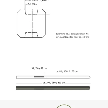 Betonpaal glad met diamantkop 10x10x280 cm, antraciet gecoat, T-paal