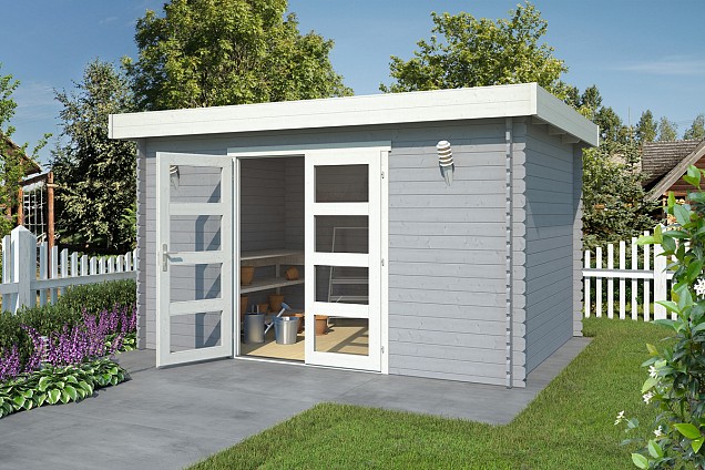 Blokhut Mikkel 380x275 Platinum Grey-Wit