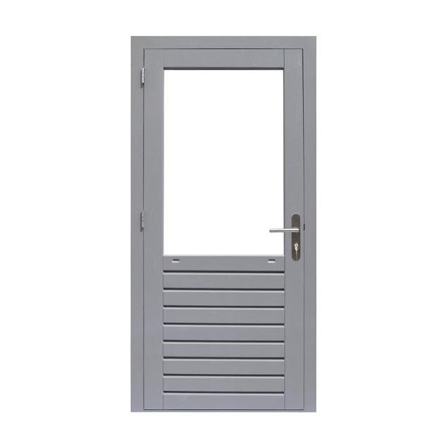 Hardhouten enkele 1-ruits deur Prestige met dubbelglas, linksdraaiend, 109x221 cm, grijs gegrond