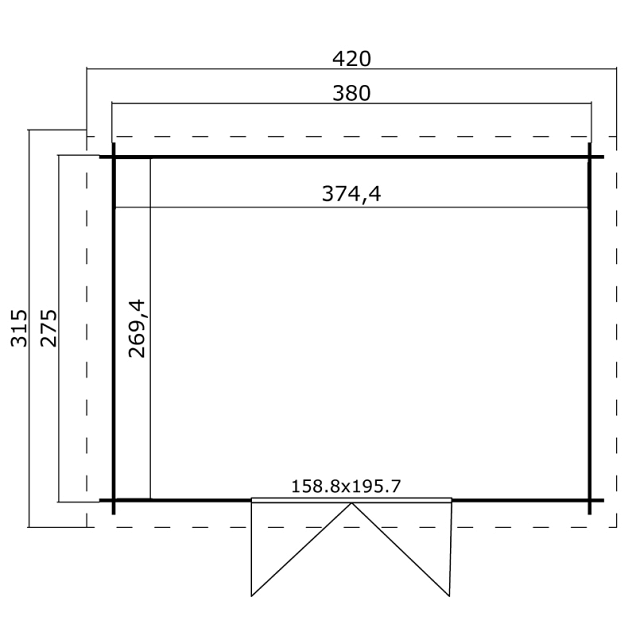 Blokhut Mikkel 380x275 Carbon Grey-Wit