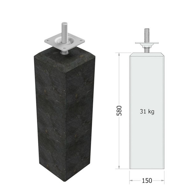Betonpoer antraciet met facetrand 12x12 /15x15x58 cm, schroefdraad M20