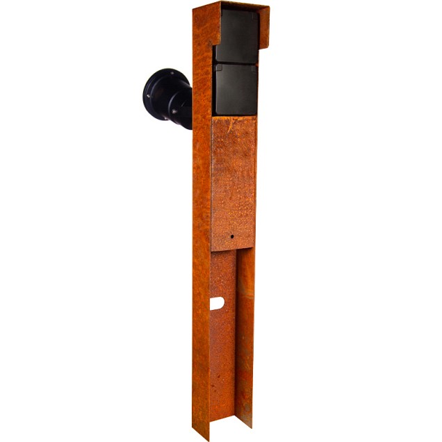 Tuinpaal - pro+ dubbel met spot, kabeldoos, afdekkap en installatiedraad cortenstaal