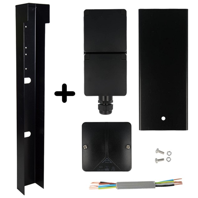 Tuinpaal - pro+ dubbel met kabeldoos, afdekkap en installatiedraad zwart