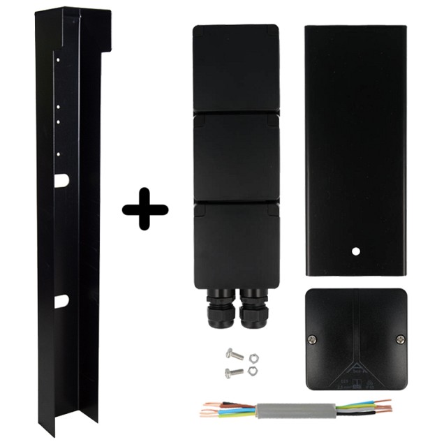 Tuinpaal - pro+ drievoudig met kabeldoos, afdekkap en installatiedraad zwart