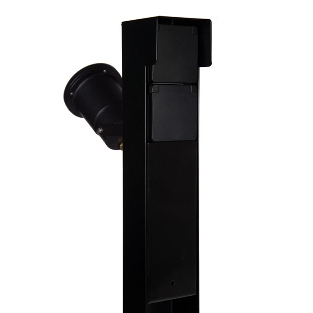 Tuinpaal - pro+ tweevoudig met spot, kabeldoos, afdekkap en installatiedraad zwart