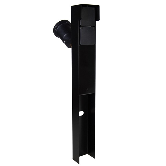 Tuinpaal - pro+ tweevoudig met spot, kabeldoos, afdekkap en installatiedraad zwart