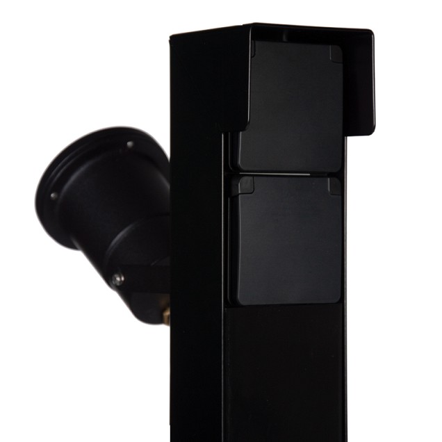 Tuinpaal - pro+ tweevoudig met spot, kabeldoos, afdekkap en installatiedraad zwart