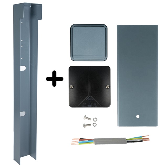 Tuinpaal - pro+ enkel met kabeldoos, afdekkap en installatiedraad grijs