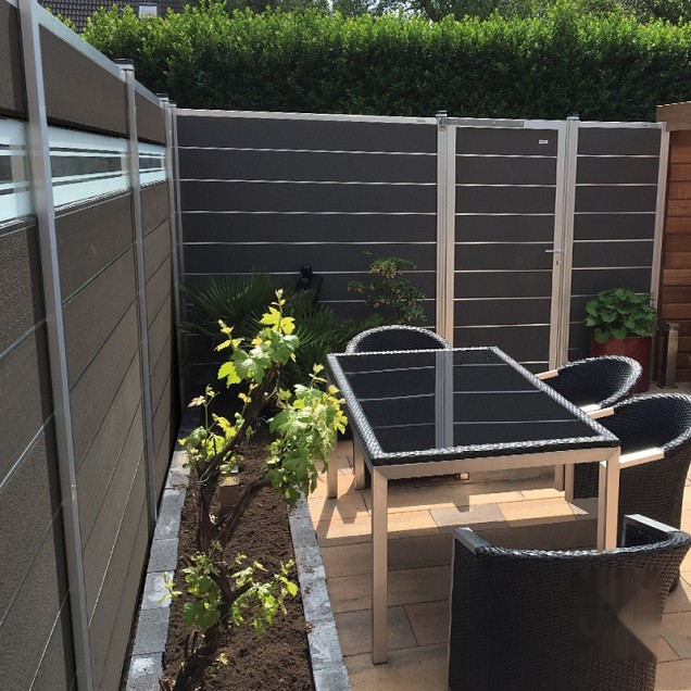 Elephant schutting Modular Evo houtcomposiet 180x200 cm Rock Grey, alu profielen