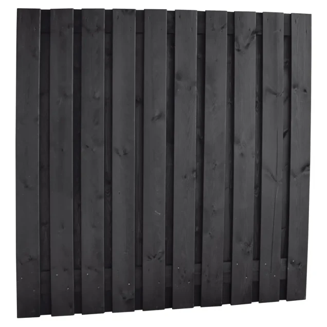 Naaldhout geschaafd plankenscherm 21-planks 15 mm, 180x180 cm, recht, geïmpregneerd en zwart gespoten