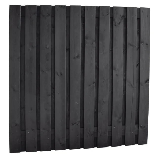 Naaldhout geschaafd plankenscherm 21-planks 15 mm, 180x180 cm, recht, geïmpregneerd en zwart gedompeld
