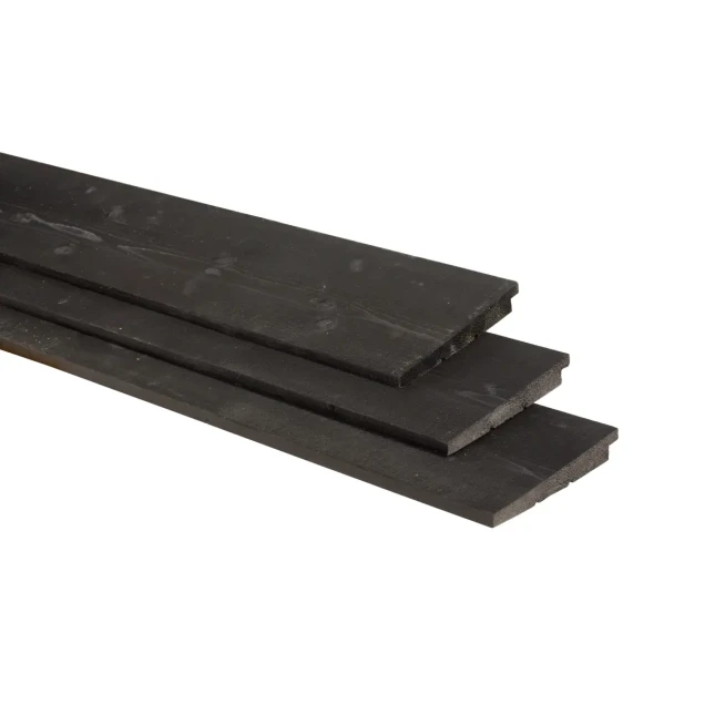 Vuren Zweeds rabat 1,1-2,7x19,5 cm, één zijde geschaafd, één zijde ruw - zwart gedompeld