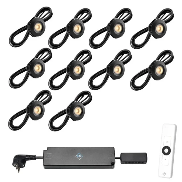 Set spots zwart, 10 stuks Inclusief trafo, afstandsbediening en kabel van 5 meter