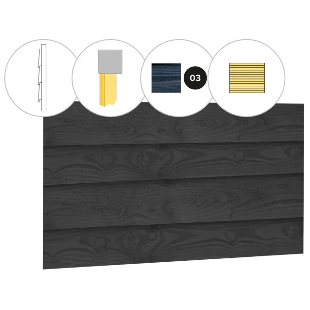 Zweeds rabat douglas enkelzijdige wand B. 228.5x224 cm zwart geïmpregneerd