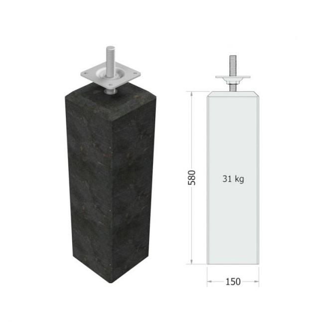 Betonpoer antraciet met facetrand 12x12 /15x15x58 cm, schroefdraad M20