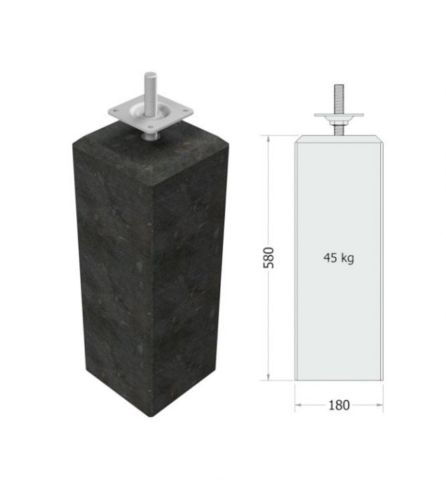 Betonpoer antraciet met facetrand 15x15 /18x18x58 cm, schroefdraad M20