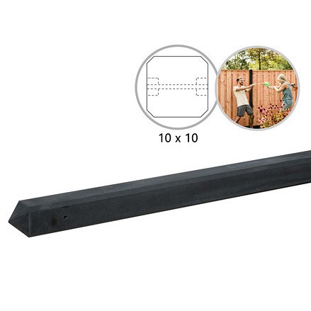 Betonpaal glad met diamantkop 10x10x275 cm, antraciet ongecoat, tussenpaal