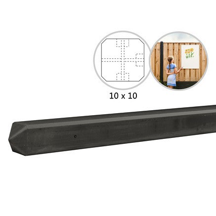 Betonpaal glad met diamantkop 10x10x275 cm, antraciet ongecoat, T-paal
